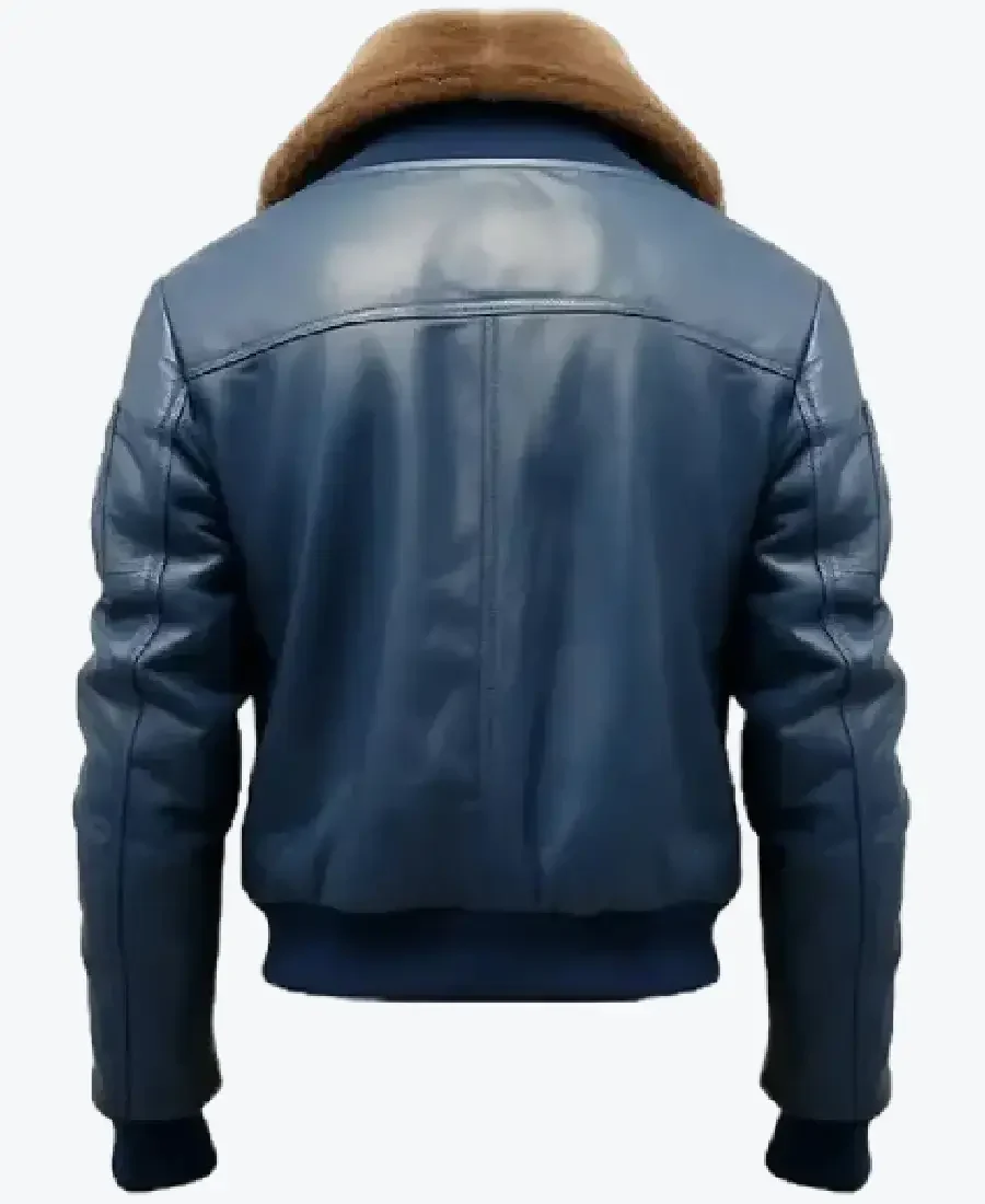 Men Flight Blue Bomber Leather Jacket Back - Rare Jackets