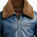 Men Flight Blue Bomber Leather Jacket Front - Rare Jackets