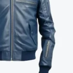 Men Flight Blue Bomber Leather Jacket Side - Rare Jackets