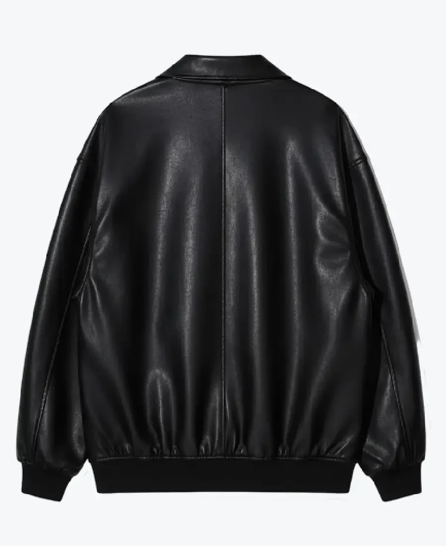 Men Oversized Black Leather Jacket Back - Rare Jackets