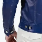 Men Shirt Style Blue Real Lambskin Leather Jacket Sleeves Rare Jacket