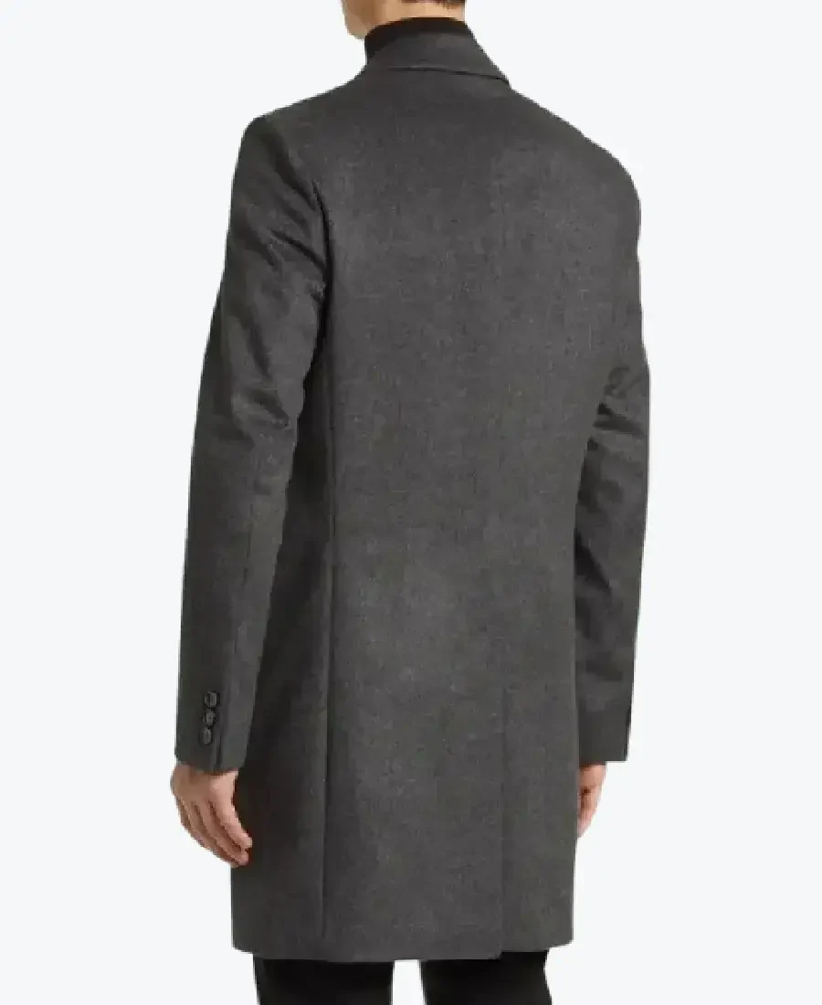Men Single Breasted Grey Wool Coat back - Rare Jackets