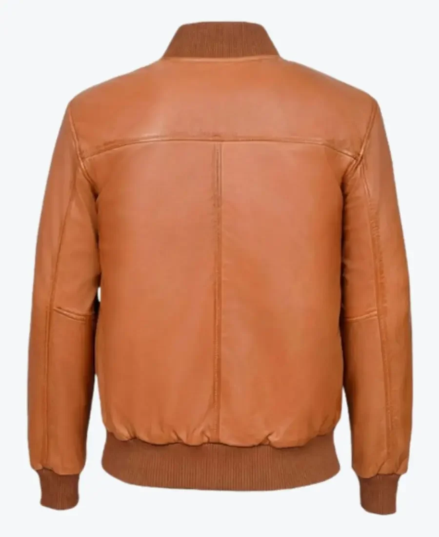Men Tan Bomber Leather Jacket Back - Rare Jackets