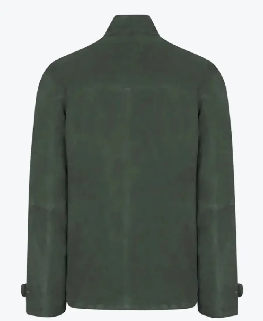 Men Vintage Green Suede Leather Jacket Back - Rare Jackets