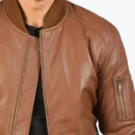 Men Vintage Western Brown Leather Bomber Jacket Front - Rare Jackets