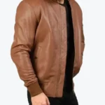 Men Vintage Western Brown Leather Bomber Jacket Side - Rare Jackets