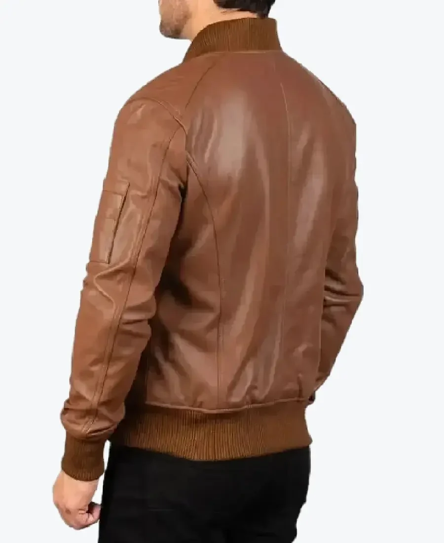 Men Vintage Western Brown Leather Bomber Jacket back - Rare Jackets