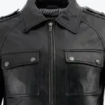 Men’s Anthracite Patch Pocket Lambskin Leather Jacket Collar Rare Jacket
