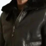 Men’s B-3 Black Sheepskin Leather Bomber Jacket Collar Rare Jacket
