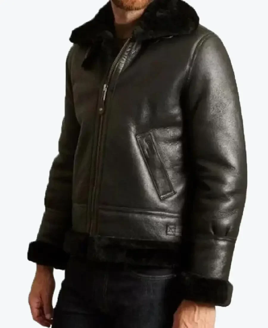 Men’s B-3 Black Sheepskin Leather Bomber Jackets Rare Jacket