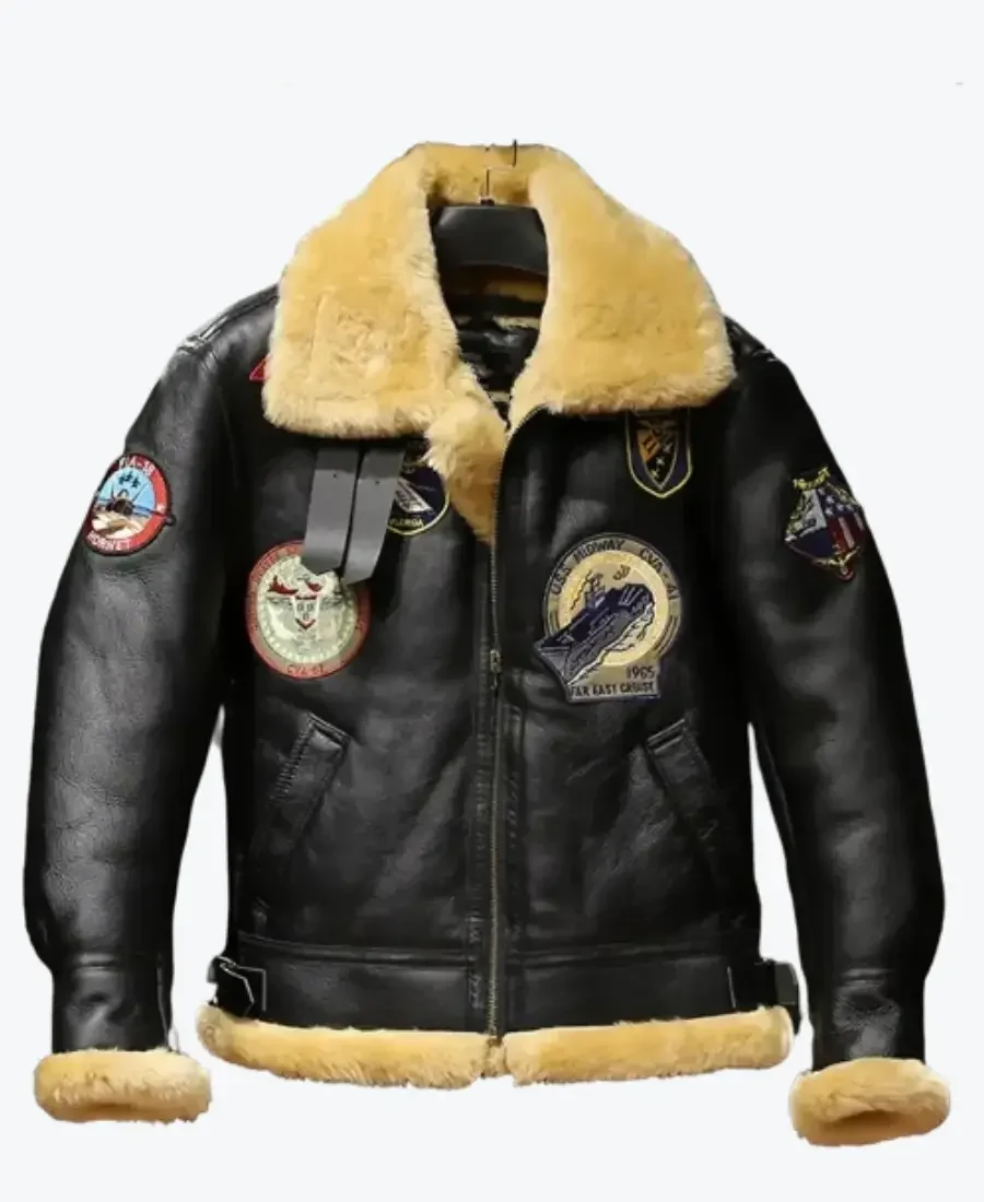 Mens B3 Bomber Sheepskin Shearling Black Jacket