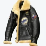 Mens B3 Bomber Sheepskin Shearling Black Jacket Sleeves