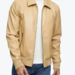 Men’s Beige Bomber Leather Jackets Rare Jacket