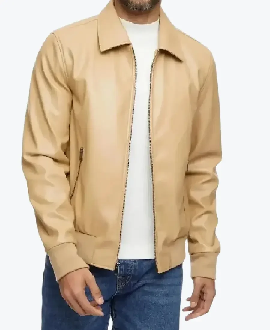 Men’s Beige Bomber Leather Jackets Rare Jacket