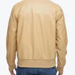Men’s Beige Leather Bomber Jacket Back - Rare Jackets