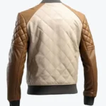 Men’s Beige Sheepskin Diamond Quilted Bomber Jacket Back - Rare Jackets