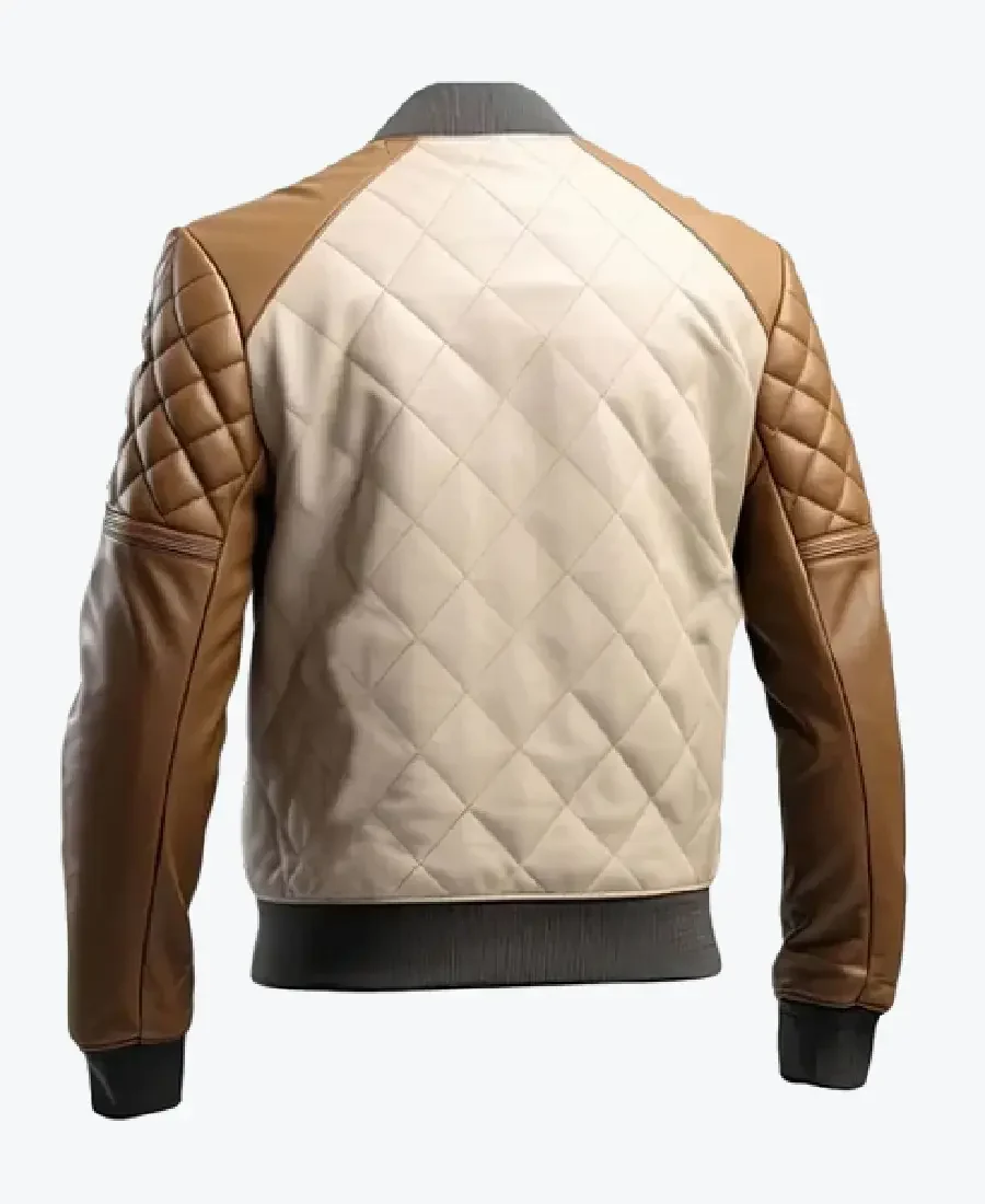 Men’s Beige Sheepskin Diamond Quilted Bomber Jacket Back - Rare Jackets