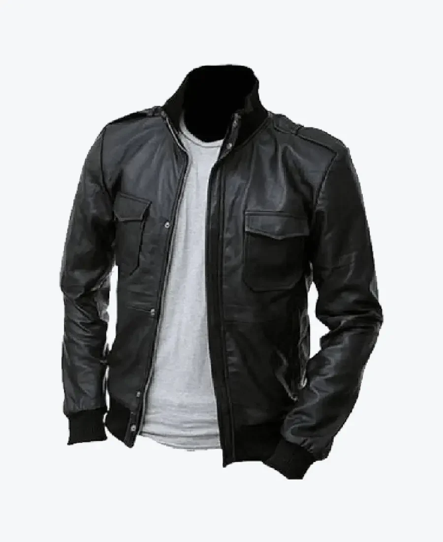 Men’s Biker Style Slim Fit Bomber Black Leather Jackets Rare Jacket