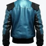 Men’s Black And Blue Bomber Leather Jacket Back - Rare Jackets