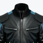 Men’s Black And Blue Bomber Leather Jacket Front - Rare Jackets
