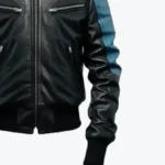 Men’s Black And Blue Bomber Leather Jacket Side - Rare Jackets