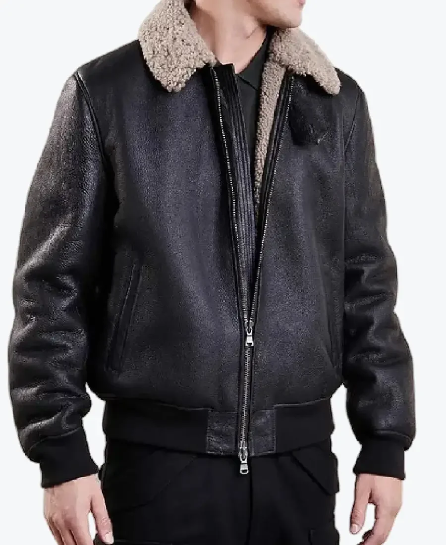 Men’s Black Aviator Bomber Leather Jacket