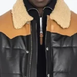 Men’s Black Bomber Shearling Leather Jacket Collar Rare Jacket