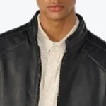 Men’s Black Classic Leather Jacket Collar Rare Jacket