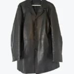 Men's Black Four Button Leather Coats Rare Jacket