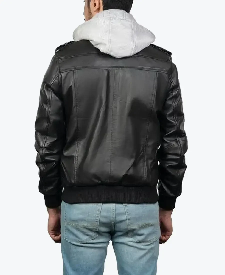 Men’s Black Hooded Bomber Jacket Back - Rare Jackets