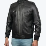 Men’s Black Hooded Bomber Jacket Front - Rare Jackets