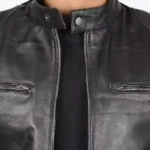 Men’s Black Lambskin Leather Cafe Racer Jacket Collar Rare Jacket