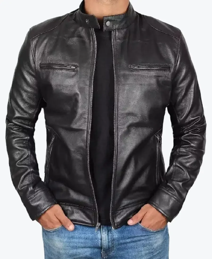 Men’s Black Lambskin Leather Cafe Racer Jackets Rare Jacket
