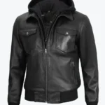 Men’s Black Leather Bomber Jacket