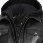 Men’s Black Leather Bomber Jacket Collar Rare Jacket