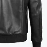 Men’s Black Leather Bomber Jacket Sleeves