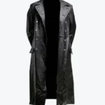 Men’s Black Leather Trench Long Coat Front - Rare Jackets