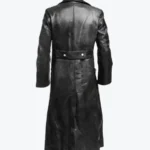 Men’s Black Leather Trench Long Coat back - Rare Jackets
