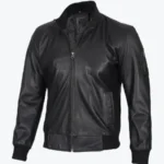 Men's Black Real Cowhide Leather Bomber Jacket