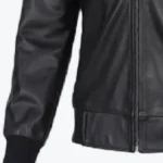 Men's Black Real Cowhide Leather Bomber Jacket Sleeves