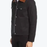 Men’s Black Shearling Collar Cotton Jacket Side - Rare Jackets