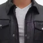 Men’s Black Shirt Collar Leather Coat Collar Rare Jacket