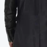 Men’s Black Shirt Collar Leather Coat Sleeves Rare Jacket
