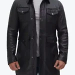 Men’s Black Shirt Collar Leather Coats Rare Jacket