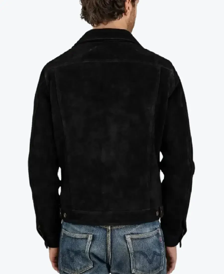 Men’s Black Suede Trucker Jacket Back - Rare Jackets