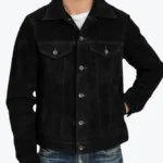 Men’s Black Suede Trucker Jacket Front - Rare Jackets