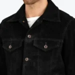 Men’s Black Suede Trucker Jacket Side - Rare Jackets