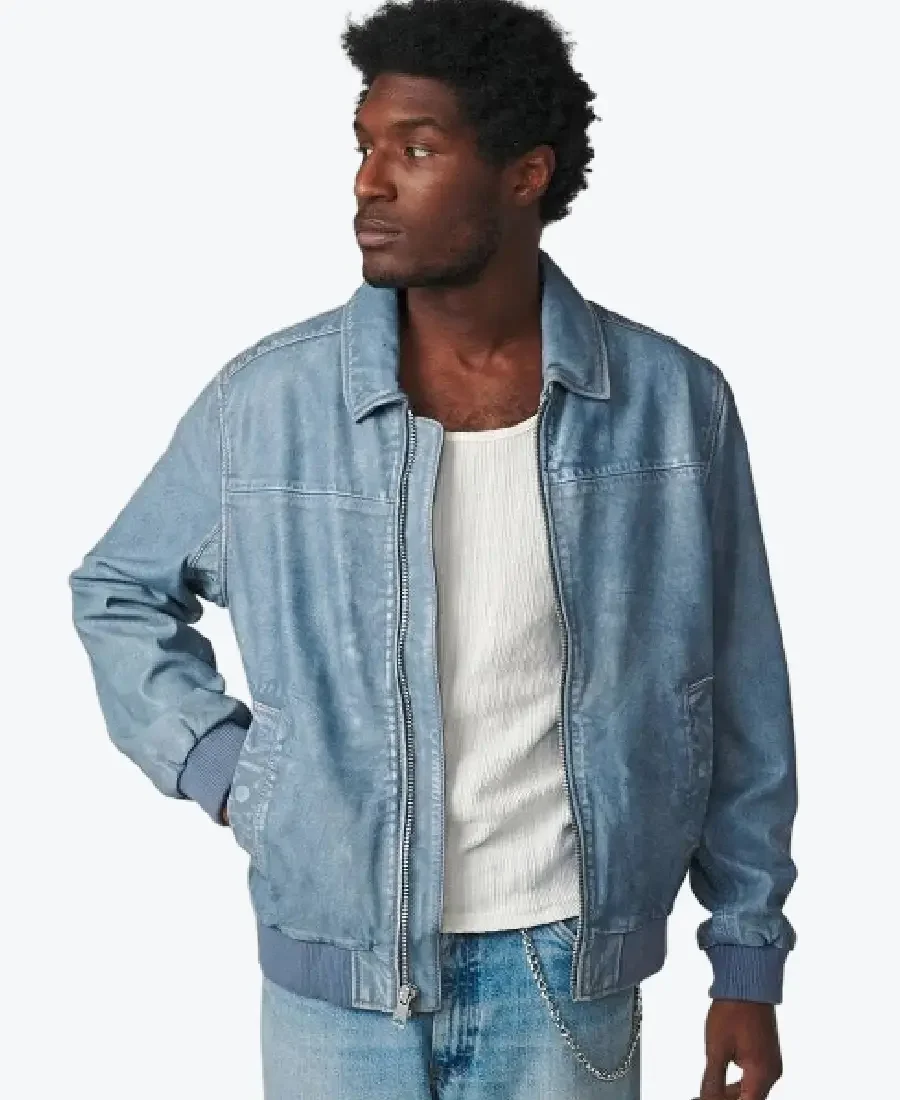 Men's Blue Nash Denim Leather Jacket- Rare Jakcets