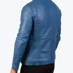 Mens Blue Simple Genuine Leather Jacket Back