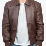 Men's Brent Brown Pu Bomber Leather Jacket